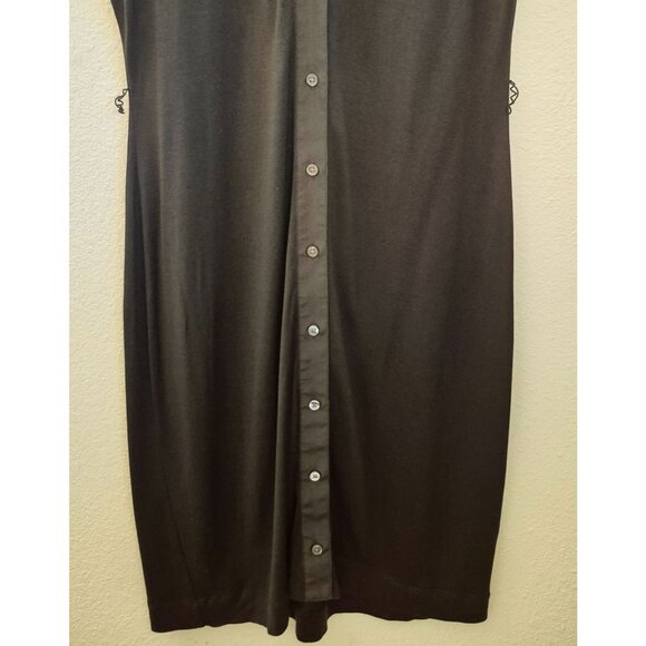 Banana Republic Black Silk Blend Short Sleeve Button Front Shirt Dress Sz M EUC - Picture 3 of 8
